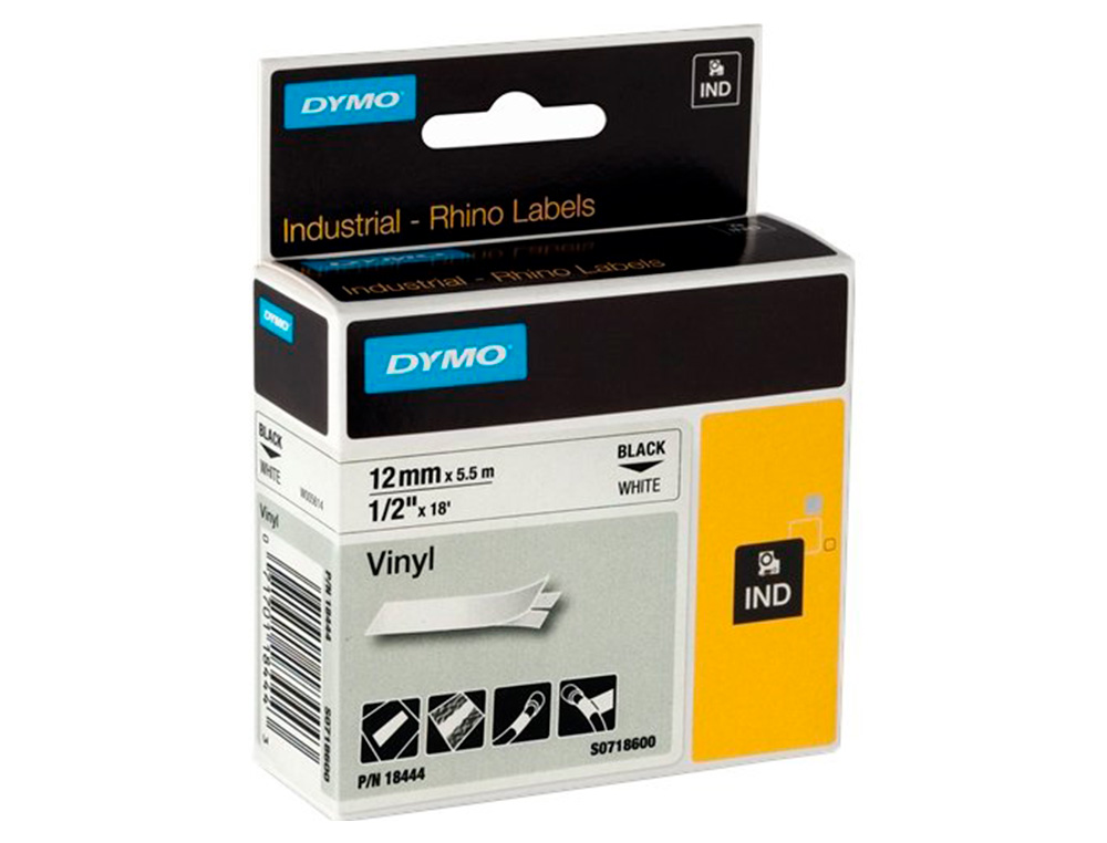 CINTA DYMO VINILO BLANCO 12MM X 5,5MT PARA ETIQUETADORA RHINO
