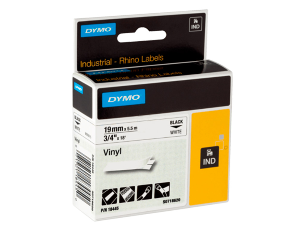 CINTA DYMO VINILO BLANCO 19MM X 5,5MT PARA ETIQUETADORA RHINO