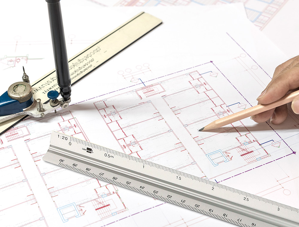ESCALA LIDERPAPEL ALUMINIO FORMA TRIANGULAR CON FUNDA PROTECTORA LONGITUD 30 CM 1:20 1:25/1:50/1:75/1:100/1:150