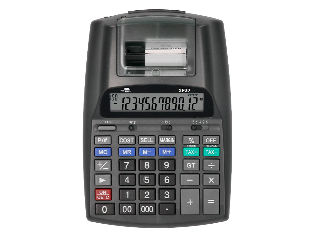 CALCULADORA LIDERPAPEL IMPRESORA PANTALLA PAPEL 57 MM 12 DIGITOS IMPRESION BICOLOR NEGRA 225X158X56 MM