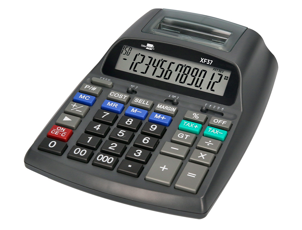 CALCULADORA LIDERPAPEL IMPRESORA PANTALLA PAPEL 57 MM 12 DIGITOS IMPRESION BICOLOR NEGRA 225X158X56 MM