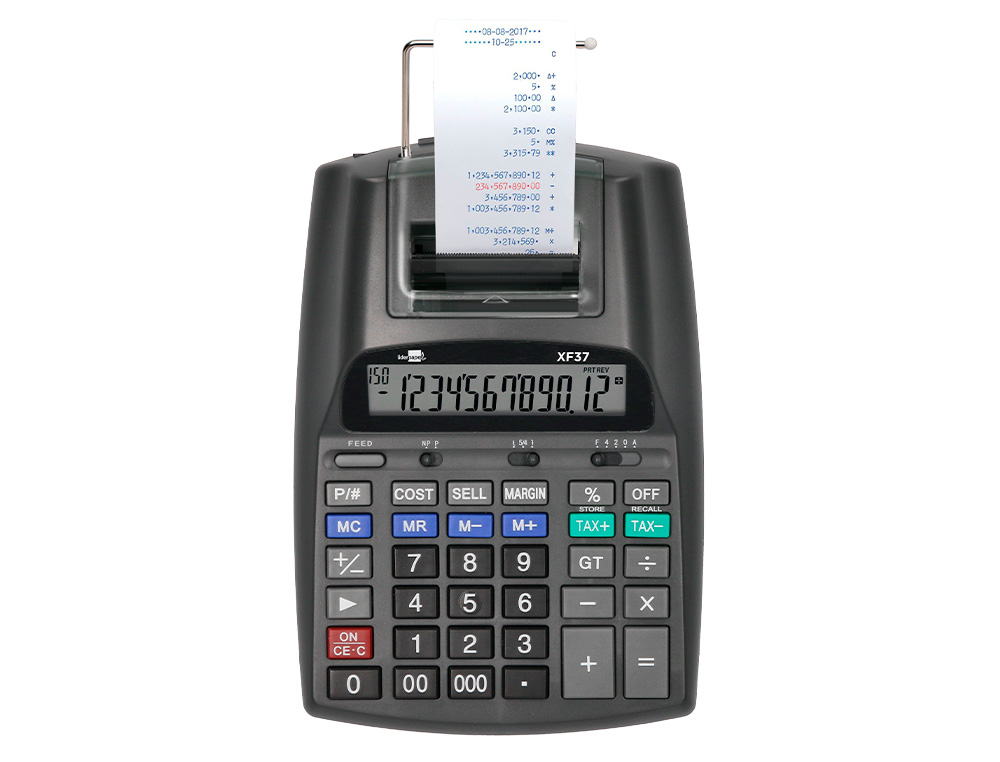 CALCULADORA LIDERPAPEL IMPRESORA PANTALLA PAPEL 57 MM 12 DIGITOS IMPRESION BICOLOR NEGRA 225X158X56 MM
