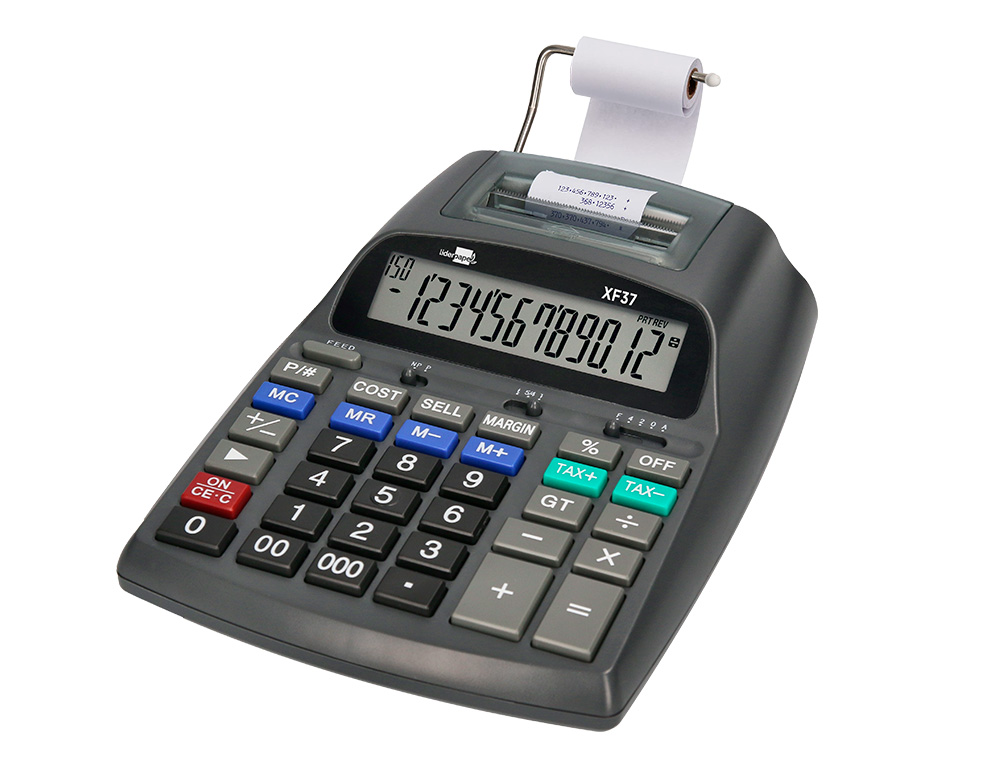 CALCULADORA LIDERPAPEL IMPRESORA PANTALLA PAPEL 57 MM 12 DIGITOS IMPRESION BICOLOR NEGRA 225X158X56 MM