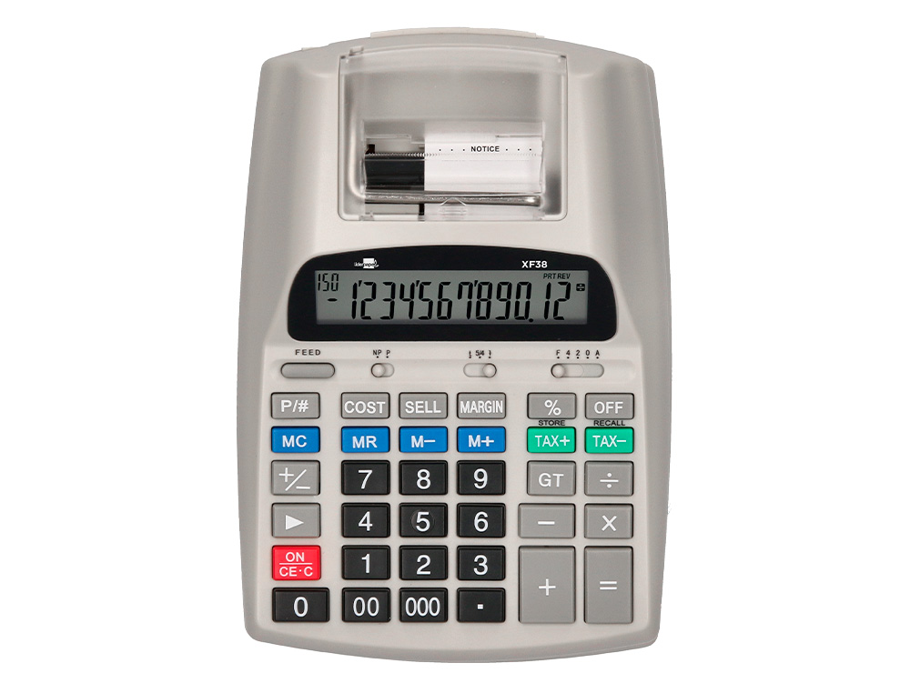 CALCULADORA LIDERPAPEL IMPRESORA PANTALLA PAPEL 57 MM 12 DIGITOS IMPRESION BICOLOR BLANCA 225X158X56 MM