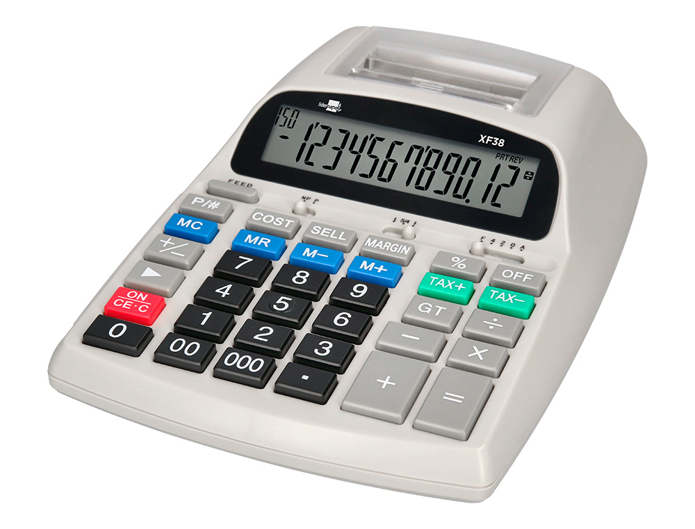 CALCULADORA LIDERPAPEL IMPRESORA PANTALLA PAPEL 57 MM 12 DIGITOS IMPRESION BICOLOR BLANCA 225X158X56 MM