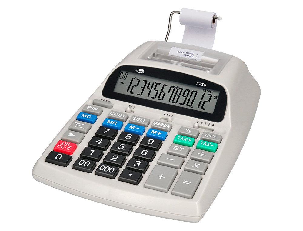 CALCULADORA LIDERPAPEL IMPRESORA PANTALLA PAPEL 57 MM 12 DIGITOS IMPRESION BICOLOR BLANCA 225X158X56 MM