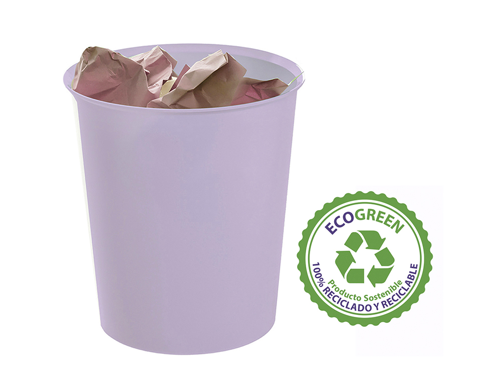PAPELERA PLASTICO ARCHIVO 2000 ECOGREEN 100% RECICLADA 18 LITROS COLOR MALVA PASTEL