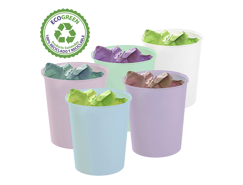 PAPELERA PLASTICO ARCHIVO 2000 ECOGREEN 100% RECICLADA 18 LITROS COLOR MALVA PASTEL