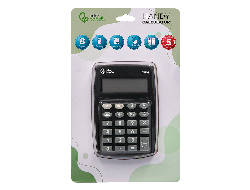 CALCULADORA LIDERPAPEL BOLSILLO XF01 8 DIGITOS PILAS COLOR NEGRO 99X64X9 MM