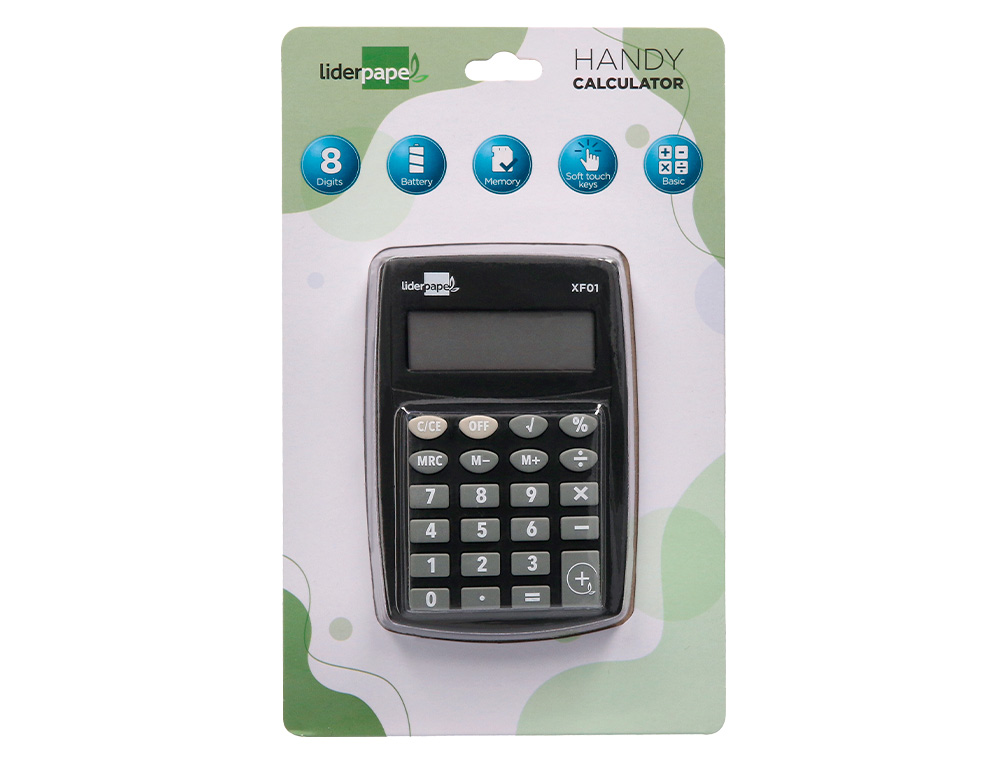 CALCULADORA LIDERPAPEL BOLSILLO XF01 8 DIGITOS PILAS COLOR NEGRO 99X64X9 MM