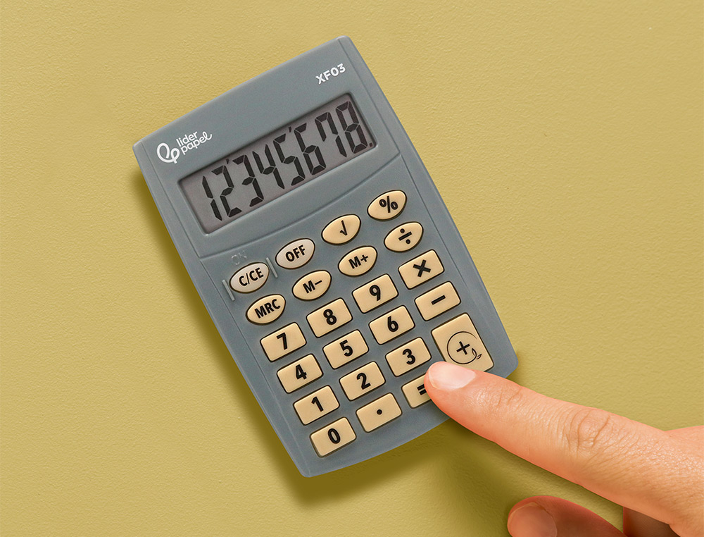 CALCULADORA LIDERPAPEL BOLSILLO XF03 8 DIGITOS PILAS COLOR GRIS 99X64X9 MM