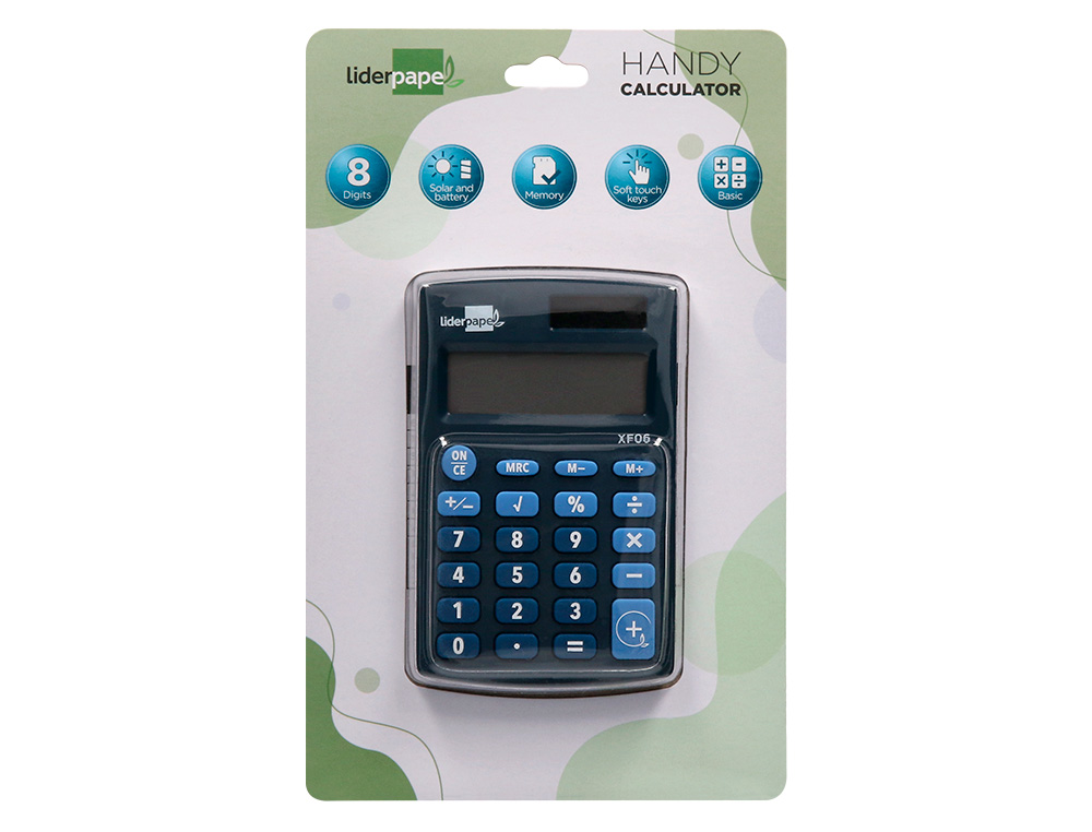 CALCULADORA LIDERPAPEL BOLSILLO XF06 8 DIGITOS SOLAR Y PILAS COLOR AZUL 98X62X8 MM