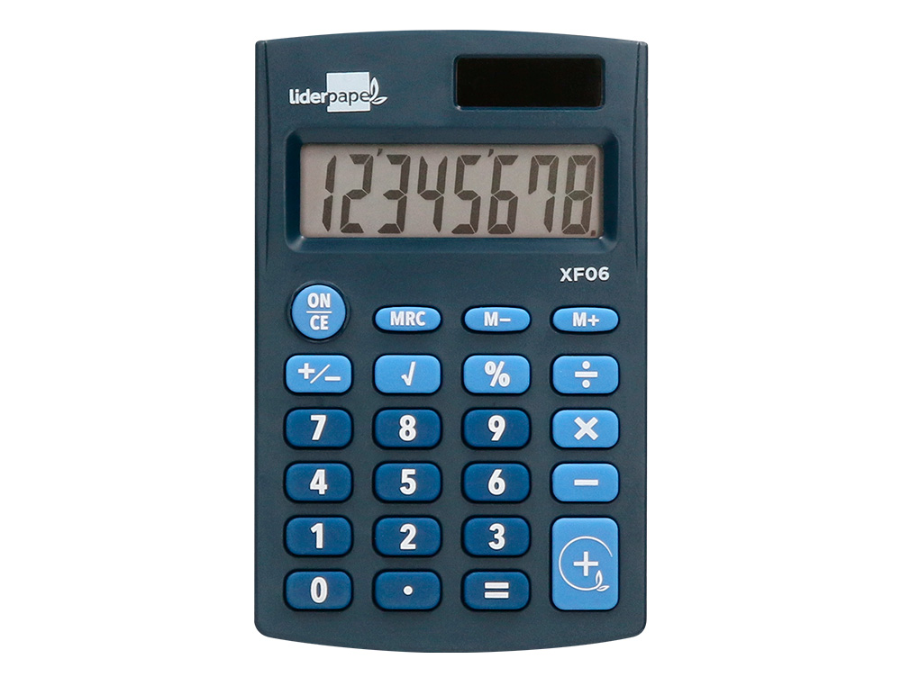 CALCULADORA LIDERPAPEL BOLSILLO XF06 8 DIGITOS SOLAR Y PILAS COLOR AZUL 98X62X8 MM