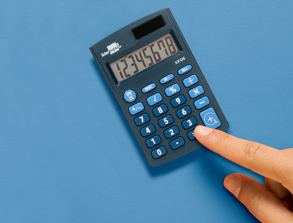 CALCULADORA LIDERPAPEL BOLSILLO XF06 8 DIGITOS SOLAR Y PILAS COLOR AZUL 98X62X8 MM