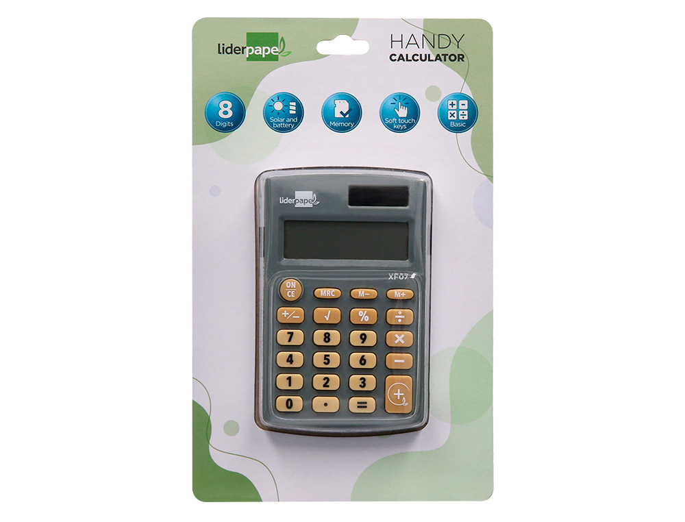 CALCULADORA LIDERPAPEL BOLSILLO XF07 8 DIGITOS SOLAR Y PILAS COLOR GRIS 98X62X8 MM