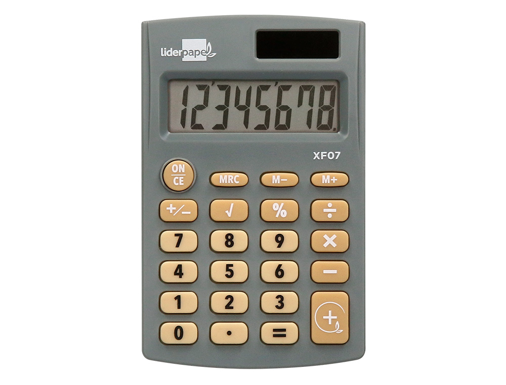 CALCULADORA LIDERPAPEL BOLSILLO XF07 8 DIGITOS SOLAR Y PILAS COLOR GRIS 98X62X8 MM