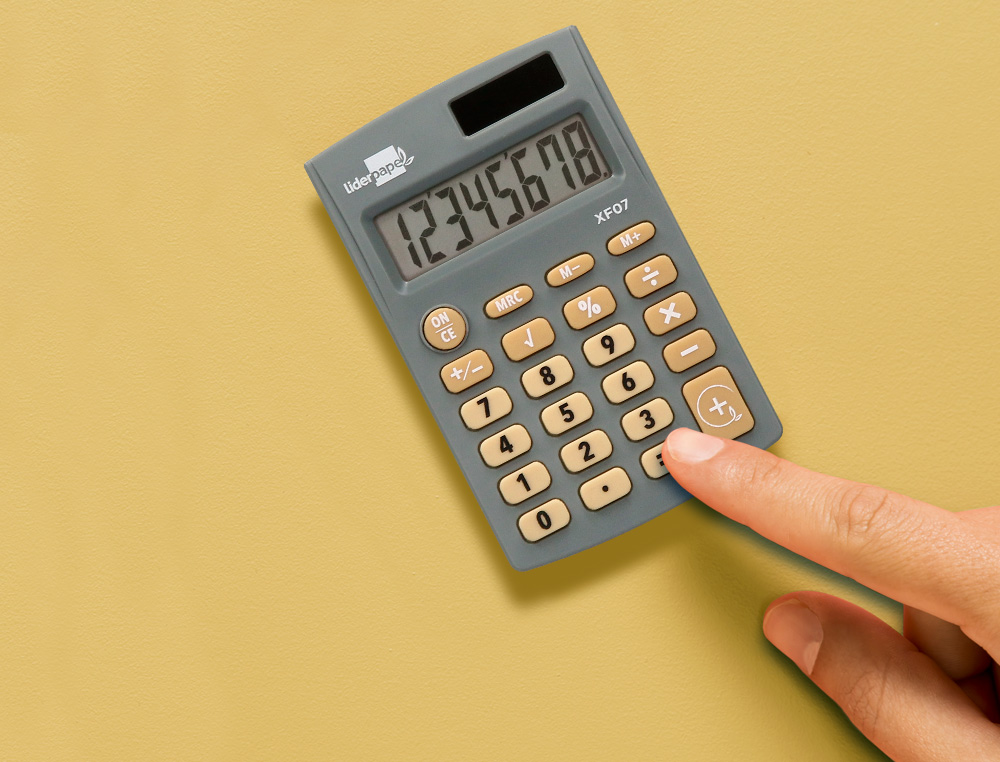 CALCULADORA LIDERPAPEL BOLSILLO XF07 8 DIGITOS SOLAR Y PILAS COLOR GRIS 98X62X8 MM