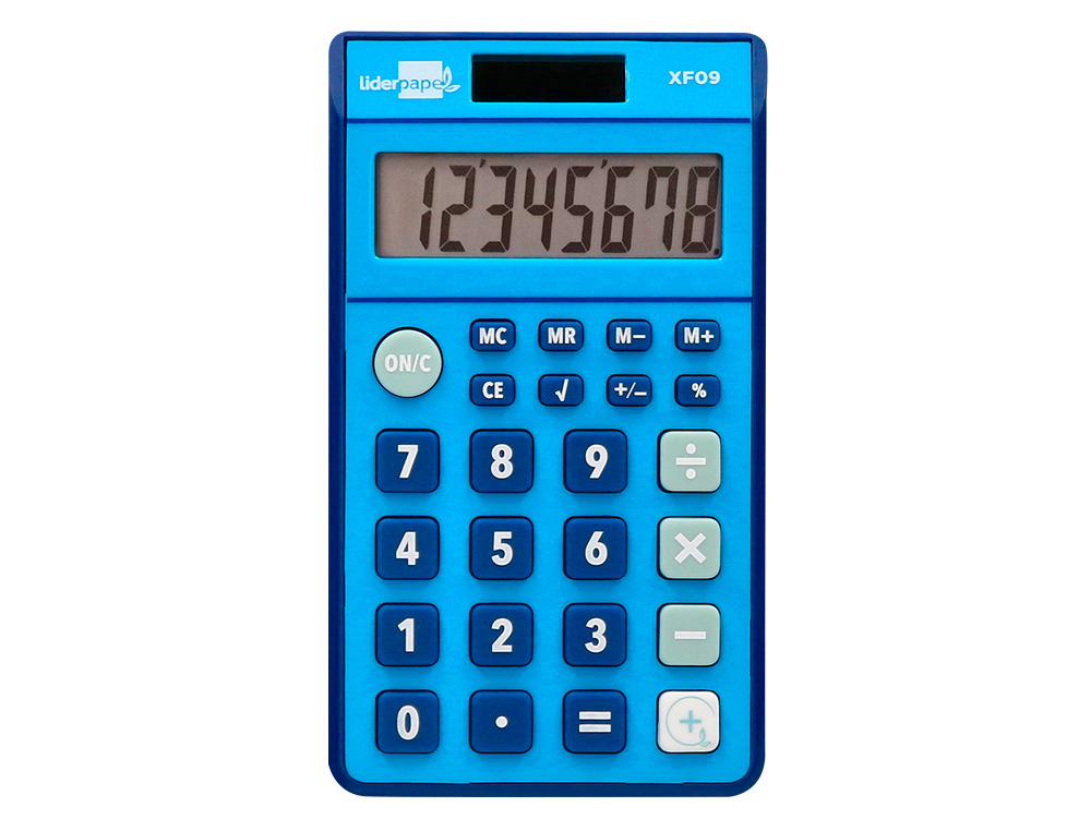 CALCULADORA LIDERPAPEL BOLSILLO XF09 8 DIGITOS SOLAR Y PILAS COLOR AZUL 115X65X8 MM
