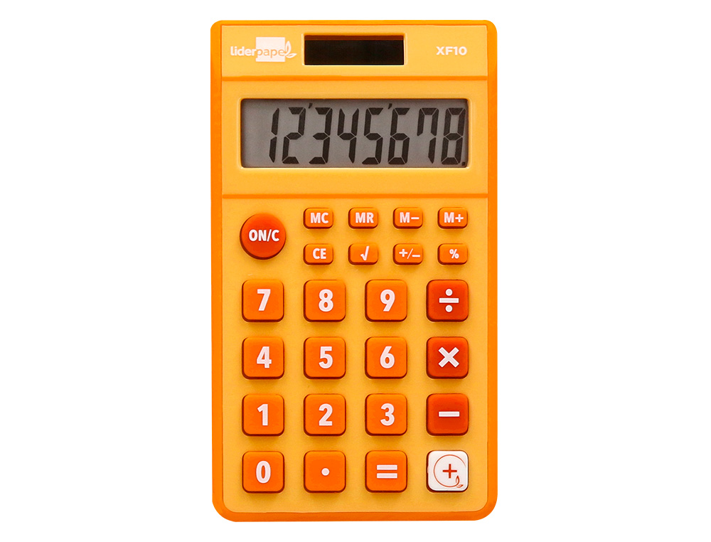 CALCULADORA LIDERPAPEL BOLSILLO XF10 8 DIGITOS SOLAR Y PILAS COLOR NARANJA 115X65X8 MM