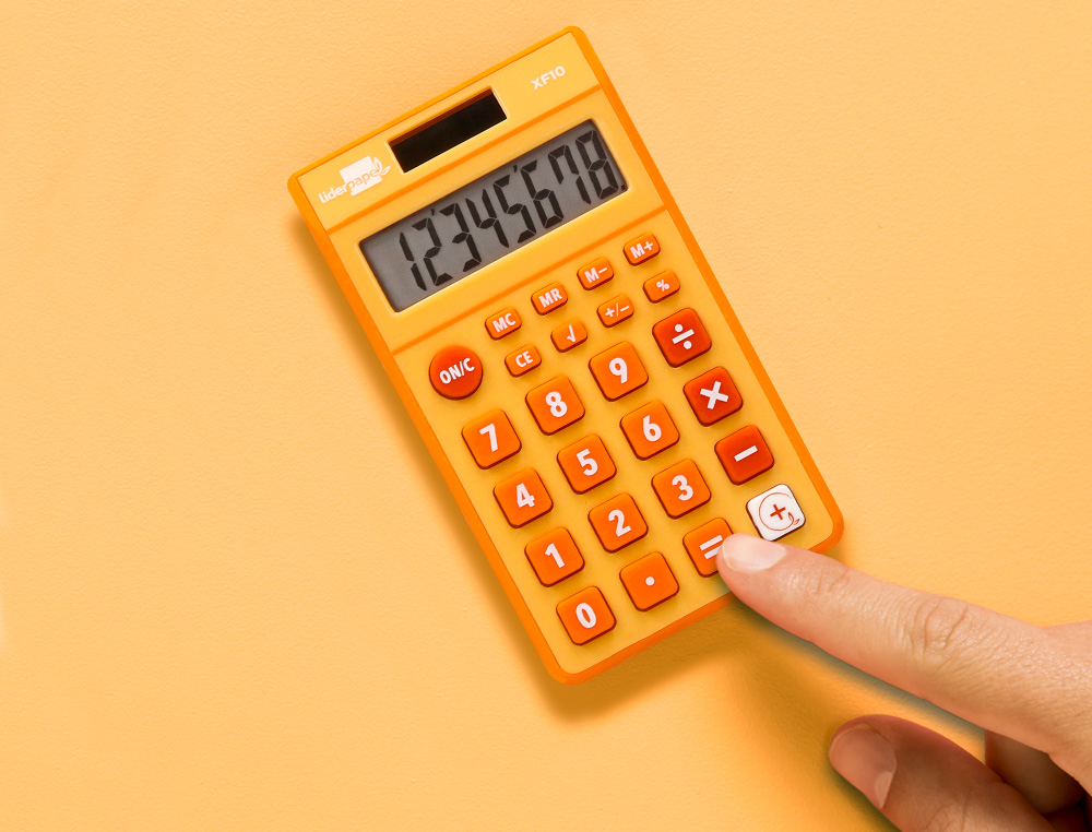 CALCULADORA LIDERPAPEL BOLSILLO XF10 8 DIGITOS SOLAR Y PILAS COLOR NARANJA 115X65X8 MM