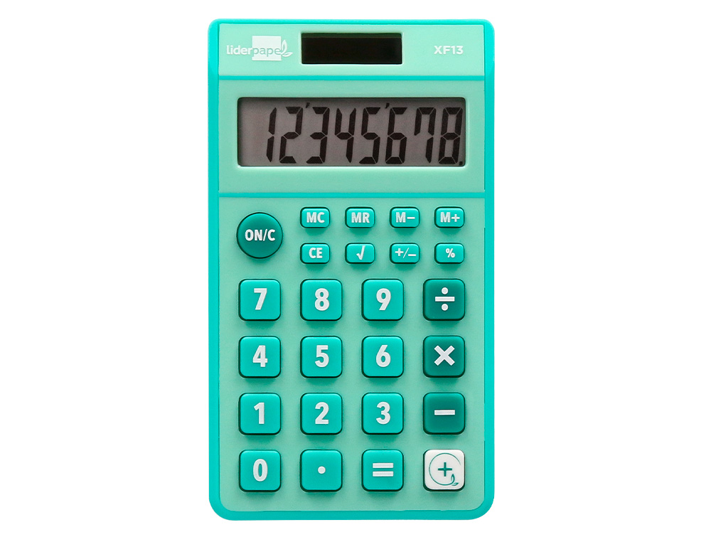 CALCULADORA LIDERPAPEL BOLSILLO XF13 8 DIGITOS SOLAR Y PILAS COLOR VERDE 115X65X8 MM