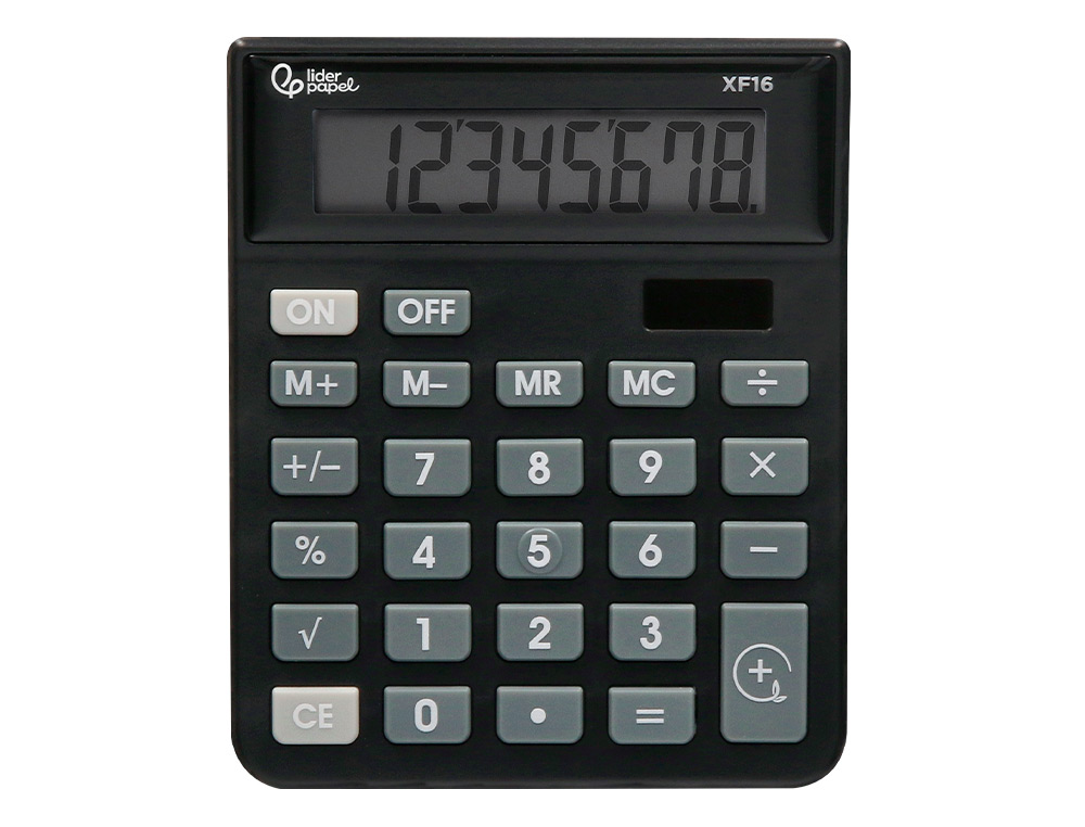 CALCULADORA LIDERPAPEL SOBREMESA XF16 8 DIGITOS SOLAR Y PILAS COLOR NEGRO 127X105X24 MM