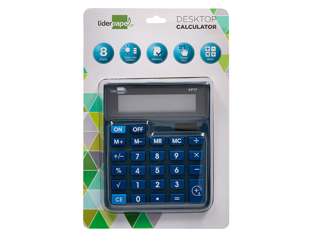CALCULADORA LIDERPAPEL SOBREMESA XF17 8 DIGITOS SOLAR Y PILAS COLOR AZUL 127X105X24 MM