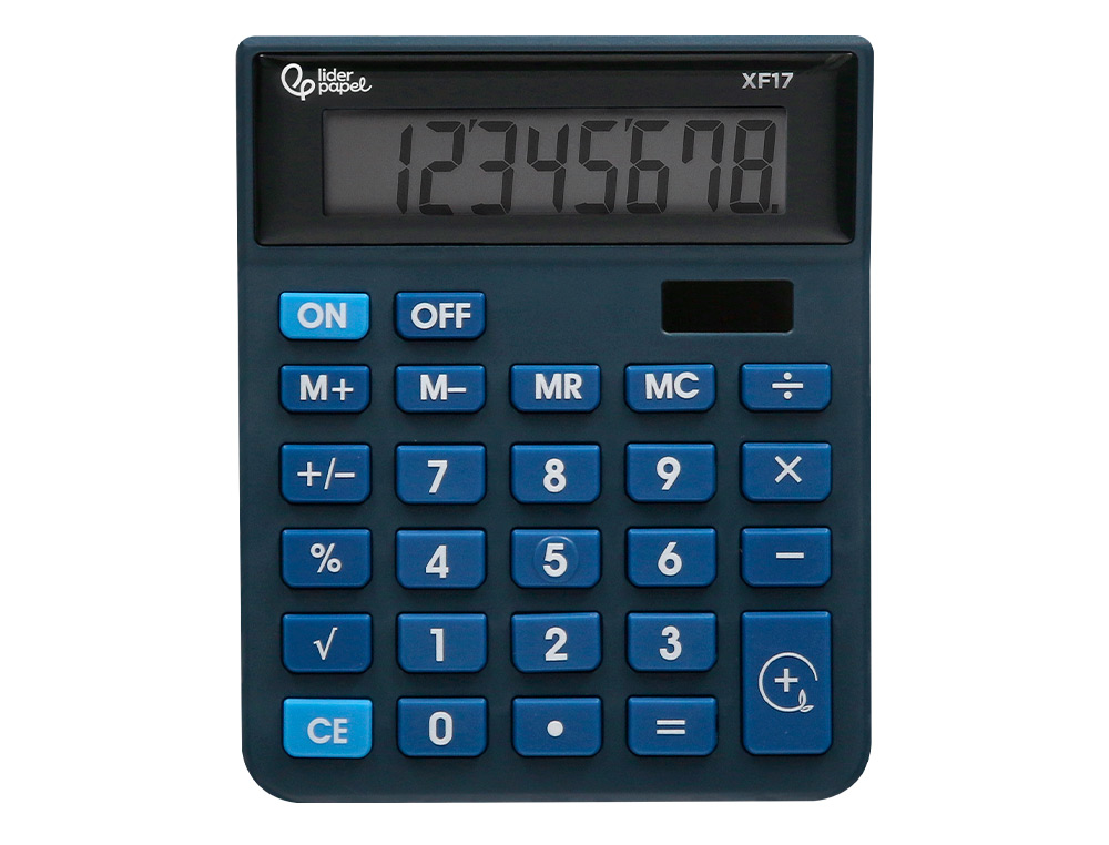 CALCULADORA LIDERPAPEL SOBREMESA XF17 8 DIGITOS SOLAR Y PILAS COLOR AZUL 127X105X24 MM