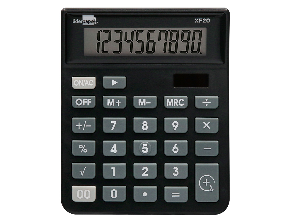 CALCULADORA LIDERPAPEL SOBREMESA XF20 10 DIGITOS SOLAR Y PILAS COLOR NEGRO 127X105X24 MM