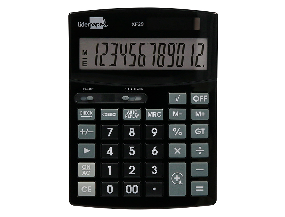 CALCULADORA LIDERPAPEL SOBREMESA XF29 12 DIGITOS SOLAR Y PILAS COLOR NEGRO 190X140X30 MM