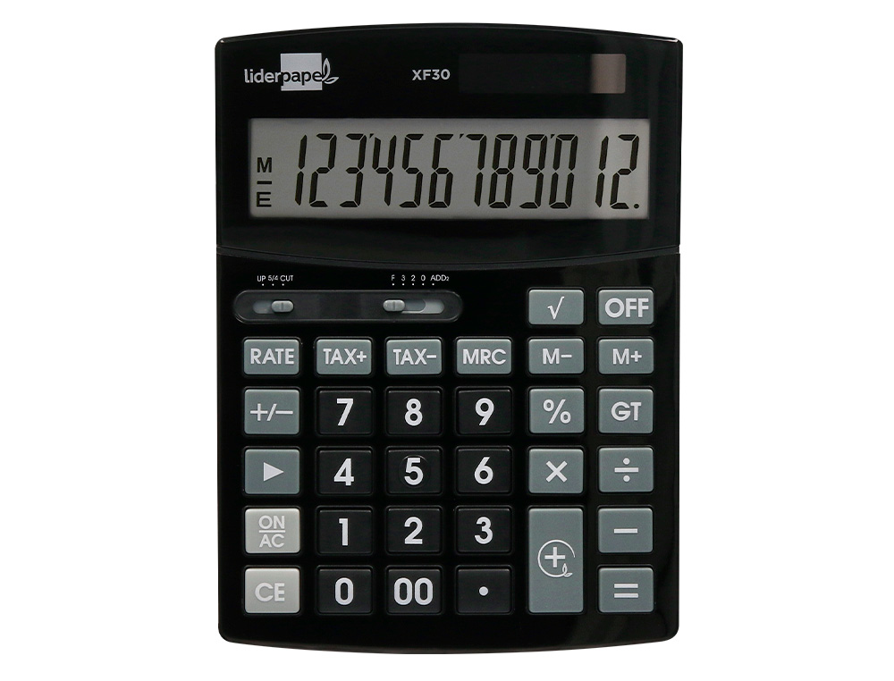 CALCULADORA LIDERPAPEL SOBREMESA XF30 12 DIGITOS TASAS SOLAR Y PILAS COLOR NEGRO 190X140X30 MM