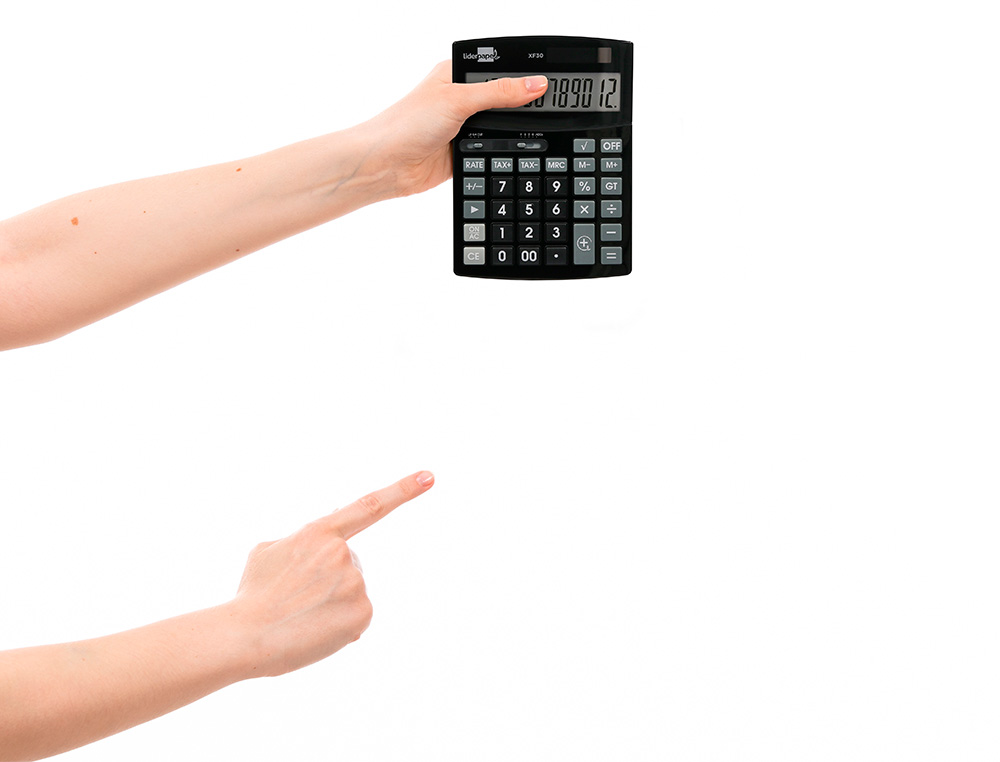 CALCULADORA LIDERPAPEL SOBREMESA XF30 12 DIGITOS TASAS SOLAR Y PILAS COLOR NEGRO 190X140X30 MM