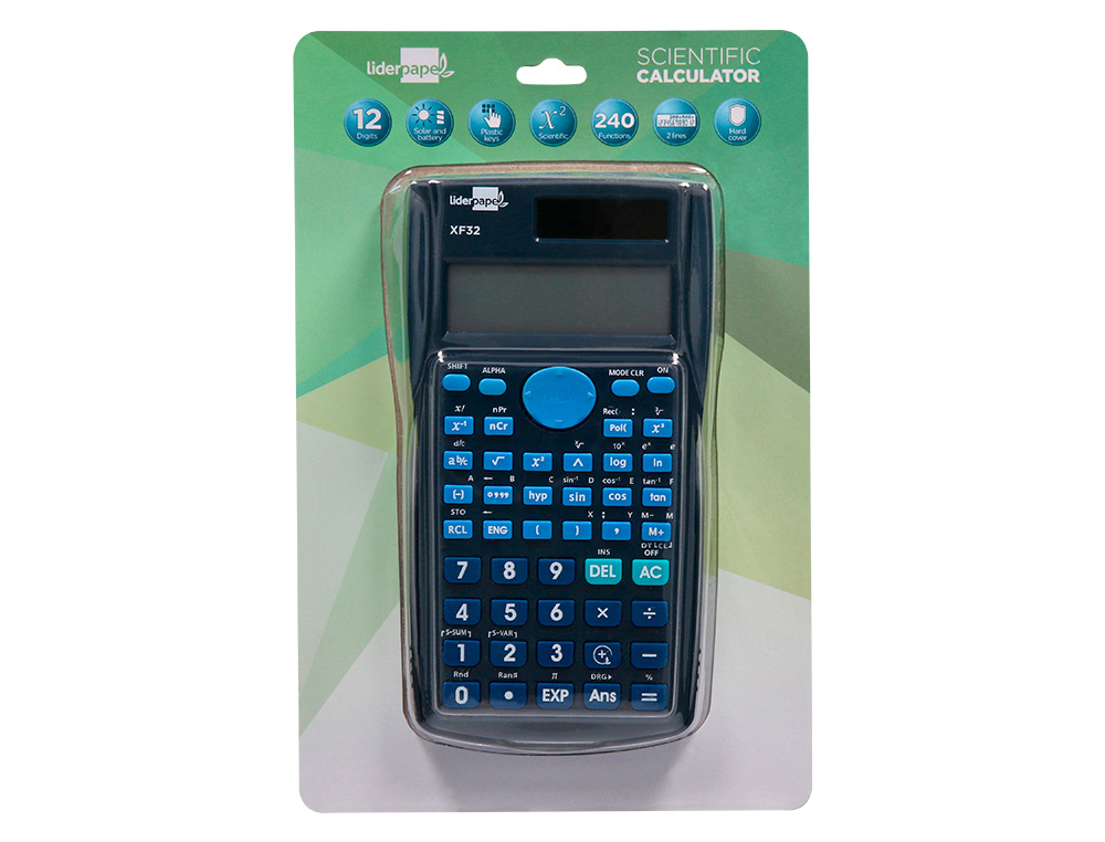 CALCULADORA LIDERPAPEL CIENTIFICA XF32 12 DIGITOS 240 FUNCIONES CON TAPA SOLAR Y PILAS COLOR AZUL 156X85X20