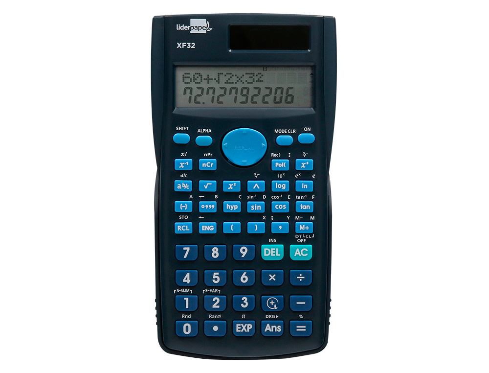 CALCULADORA LIDERPAPEL CIENTIFICA XF32 12 DIGITOS 240 FUNCIONES CON TAPA SOLAR Y PILAS COLOR AZUL 156X85X20