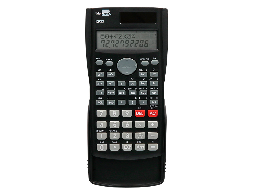 CALCULADORA LIDERPAPEL CIENTIFICA XF33 12 DIGITOS 240 FUNCIONES CON TAPA SOLAR Y PILAS COLOR NEGRO 156X85X20