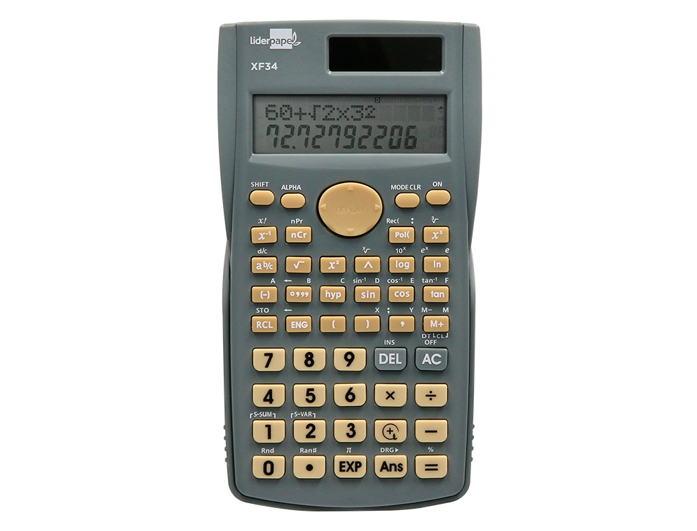 CALCULADORA LIDERPAPEL CIENTIFICA XF34 12 DIGITOS 240 FUNCIONES CON TAPA SOLAR Y PILAS COLOR GRIS 156X85X20