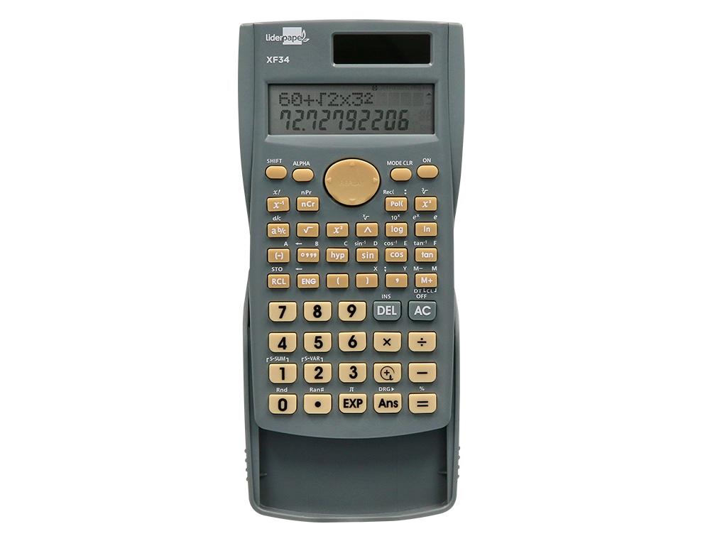 CALCULADORA LIDERPAPEL CIENTIFICA XF34 12 DIGITOS 240 FUNCIONES CON TAPA SOLAR Y PILAS COLOR GRIS 156X85X20