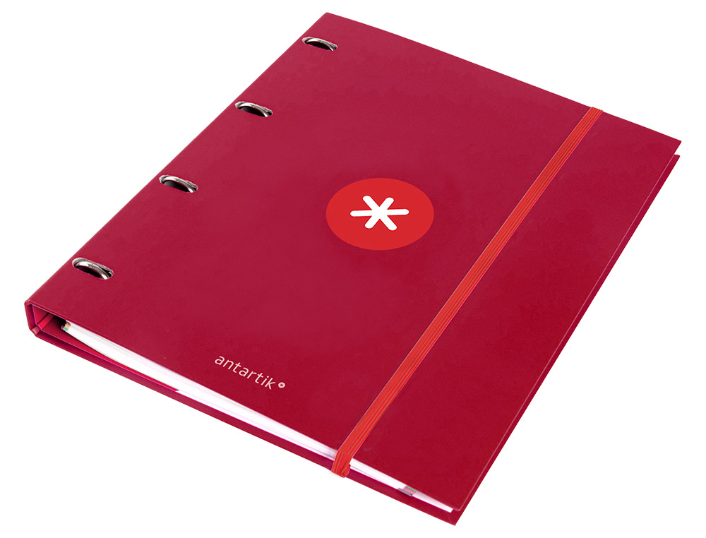 CARPETA CON RECAMBIO ANTARTIK A4 CUADRO 5MM FORRADA 4 ANILLAS 25MM REDONDAS COLOR FRAMBUESA