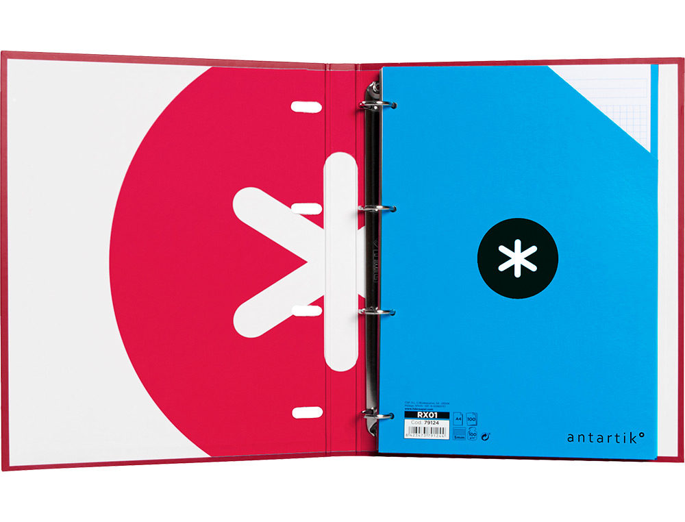 CARPETA CON RECAMBIO ANTARTIK A4 CUADRO 5MM FORRADA 4 ANILLAS 25MM REDONDAS COLOR FRAMBUESA