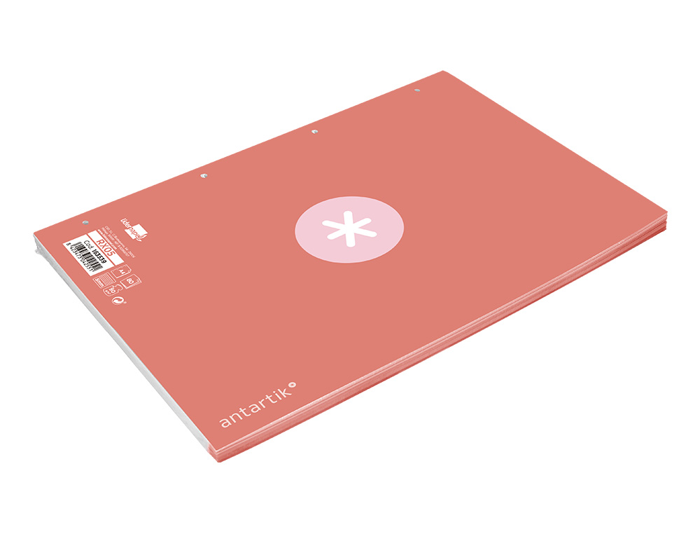 RECAMBIO ANTARTIK A4 80 HOJAS 90G/M2 CUADRO 5 MM 4 TALADROS 1 BANDA MARCO COLOR ROSA