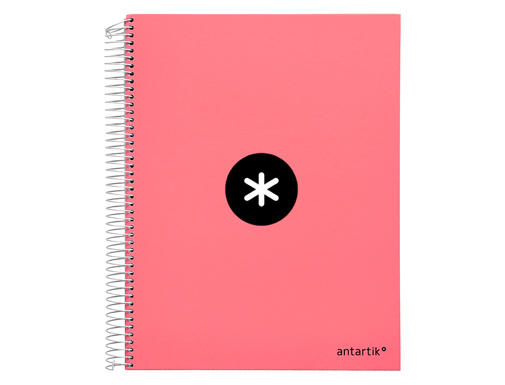 CUADERNO ESPIRAL A4 MICRO ANTARTIK TAPA FORRADA 120H 90 GR LISO 5 BANDAS 4 TALADROS COLOR CORAL