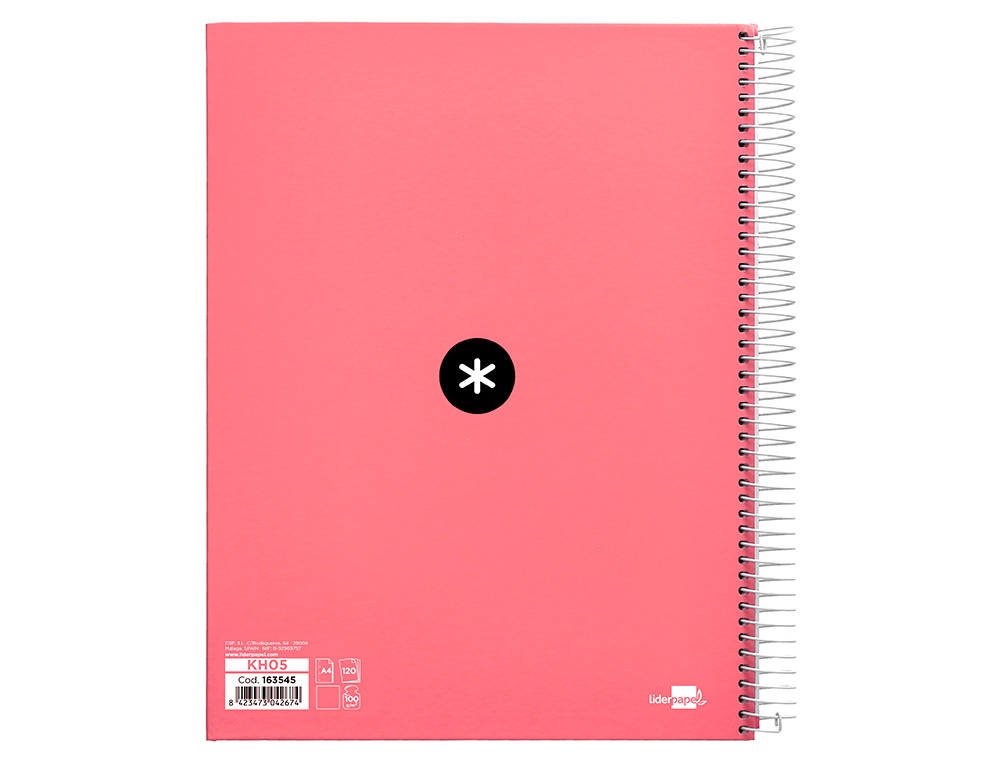 CUADERNO ESPIRAL A4 MICRO ANTARTIK TAPA FORRADA 120H 90 GR LISO 5 BANDAS 4 TALADROS COLOR CORAL