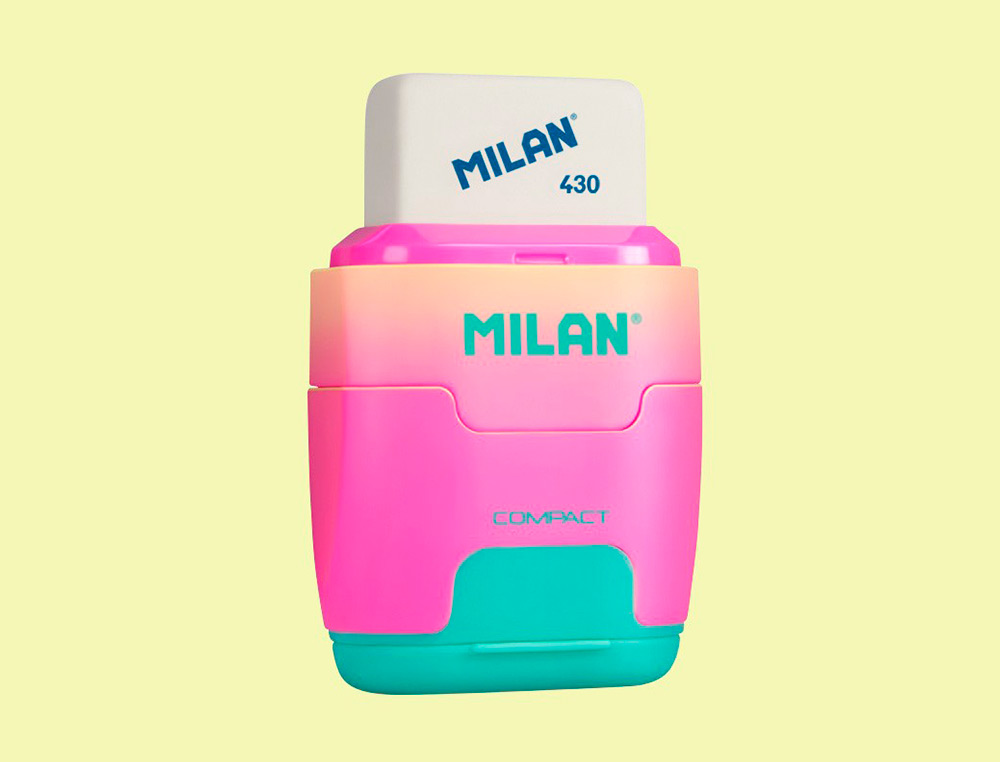 SACAPUNTAS MILAN COMPACT SUNSET PLASTICO 2 USOS CON GOMA DE BORRAR COLORES SURTIDOS