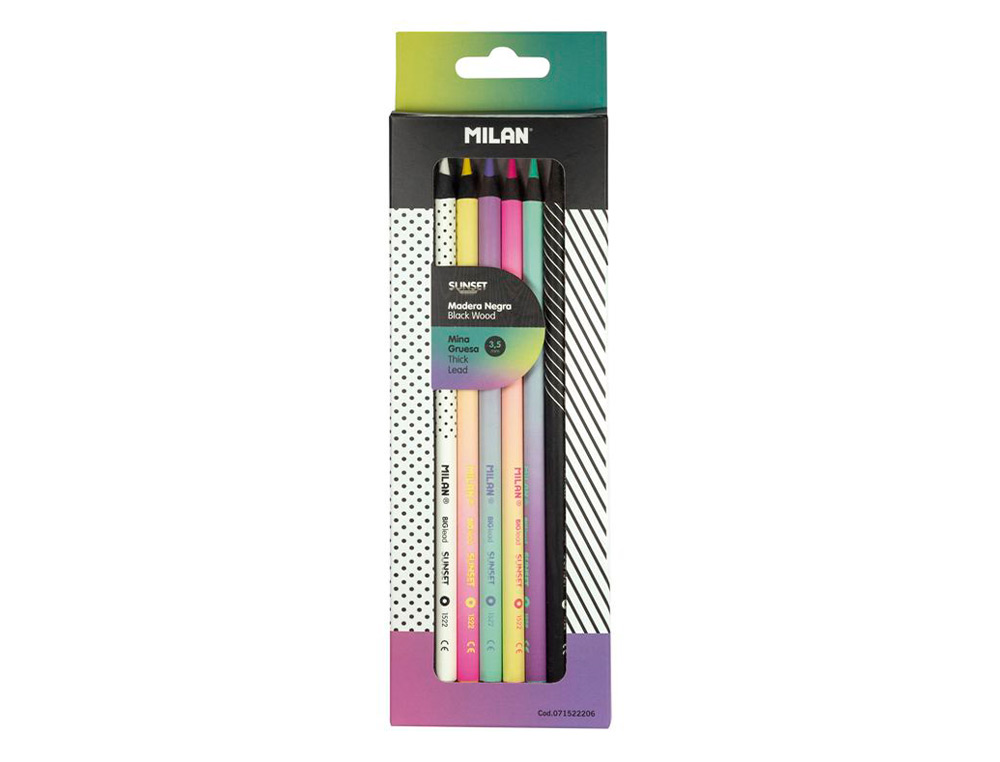 LAPICES DE COLORES MILAN SUNSET MINA GRUESA 3,5 MM CAJA DE 6 UNIDADES COLORES SURTIDOS