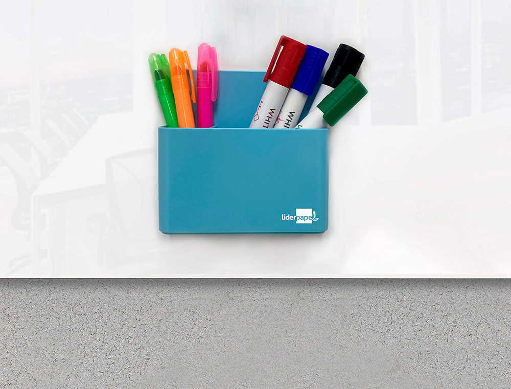 CUBILETE PORTALAPICES LIDERPAPEL AZUL CLARO OPACO PLASTICO MAGNETICO 125X75X40 MM