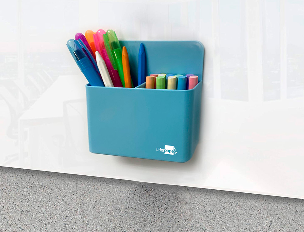 CUBILETE PORTALAPICES LIDERPAPEL AZUL CLARO OPACO PLASTICO MAGNETICO 125X75X40 MM