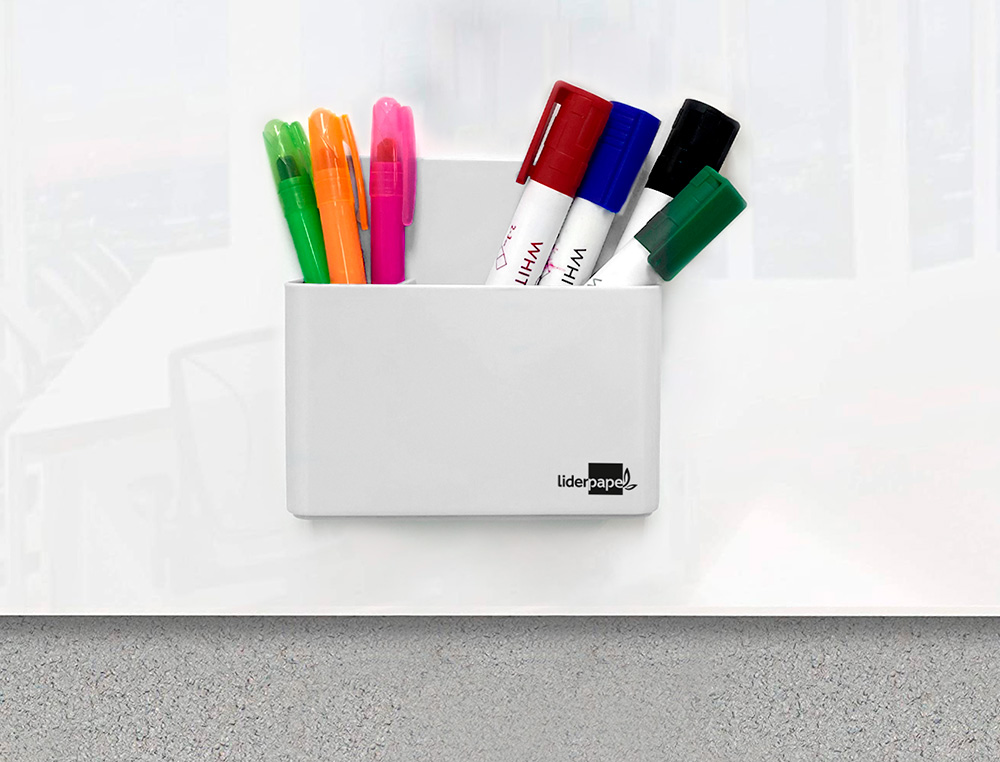 CUBILETE PORTALAPICES LIDERPAPEL BLANCO OPACO PLASTICO MAGNETICO 125X75X40 MM