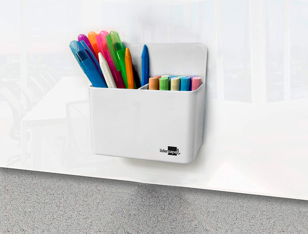 CUBILETE PORTALAPICES LIDERPAPEL BLANCO OPACO PLASTICO MAGNETICO 125X75X40 MM