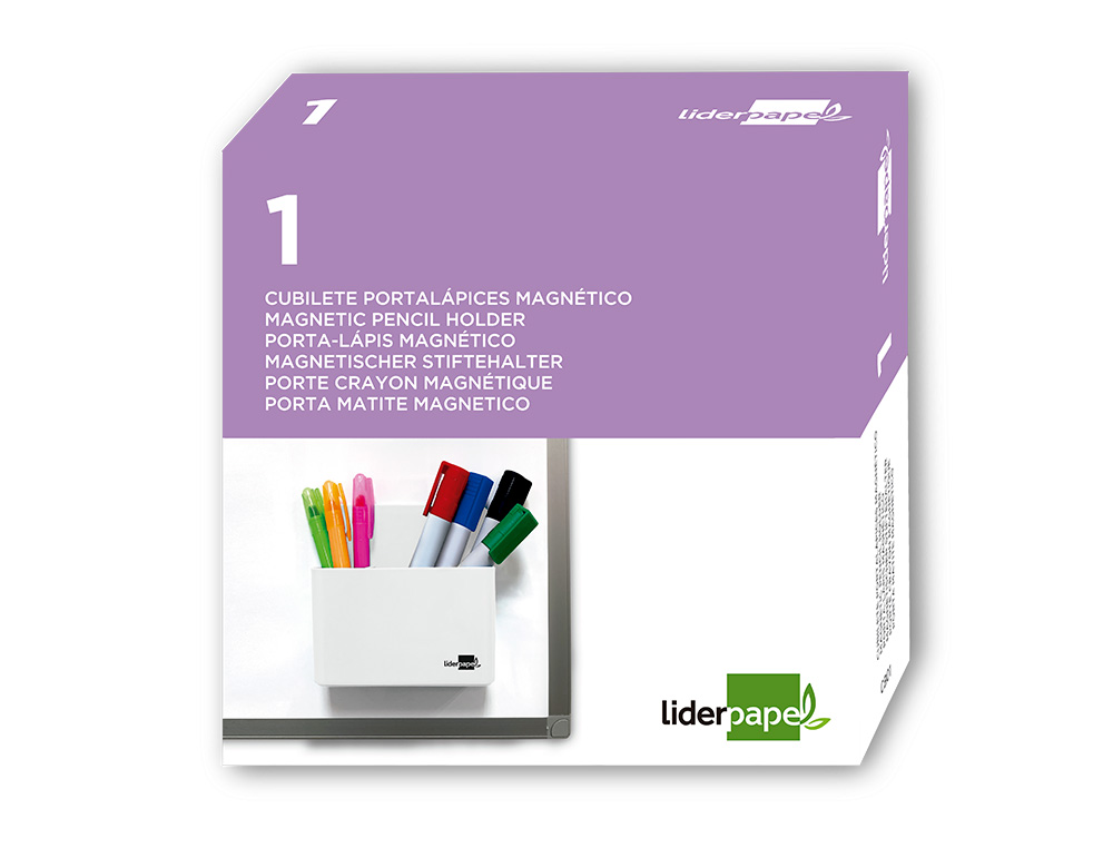 CUBILETE PORTALAPICES LIDERPAPEL BLANCO OPACO PLASTICO MAGNETICO 125X75X40 MM