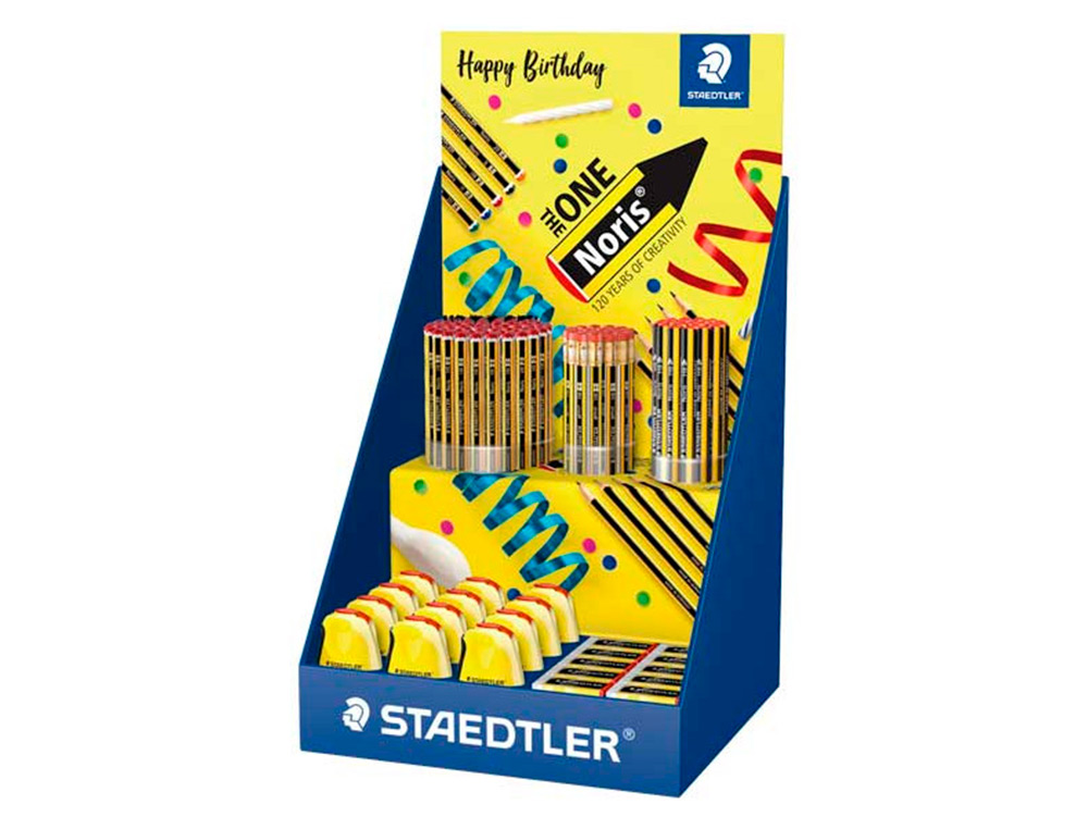 EXPOSITOR SOBREMESA STAEDTLER NORIS 120 DISEO FELIZ ANIVERSARIO 152 UNIDADES SURTIDAS 383X382X250 MM